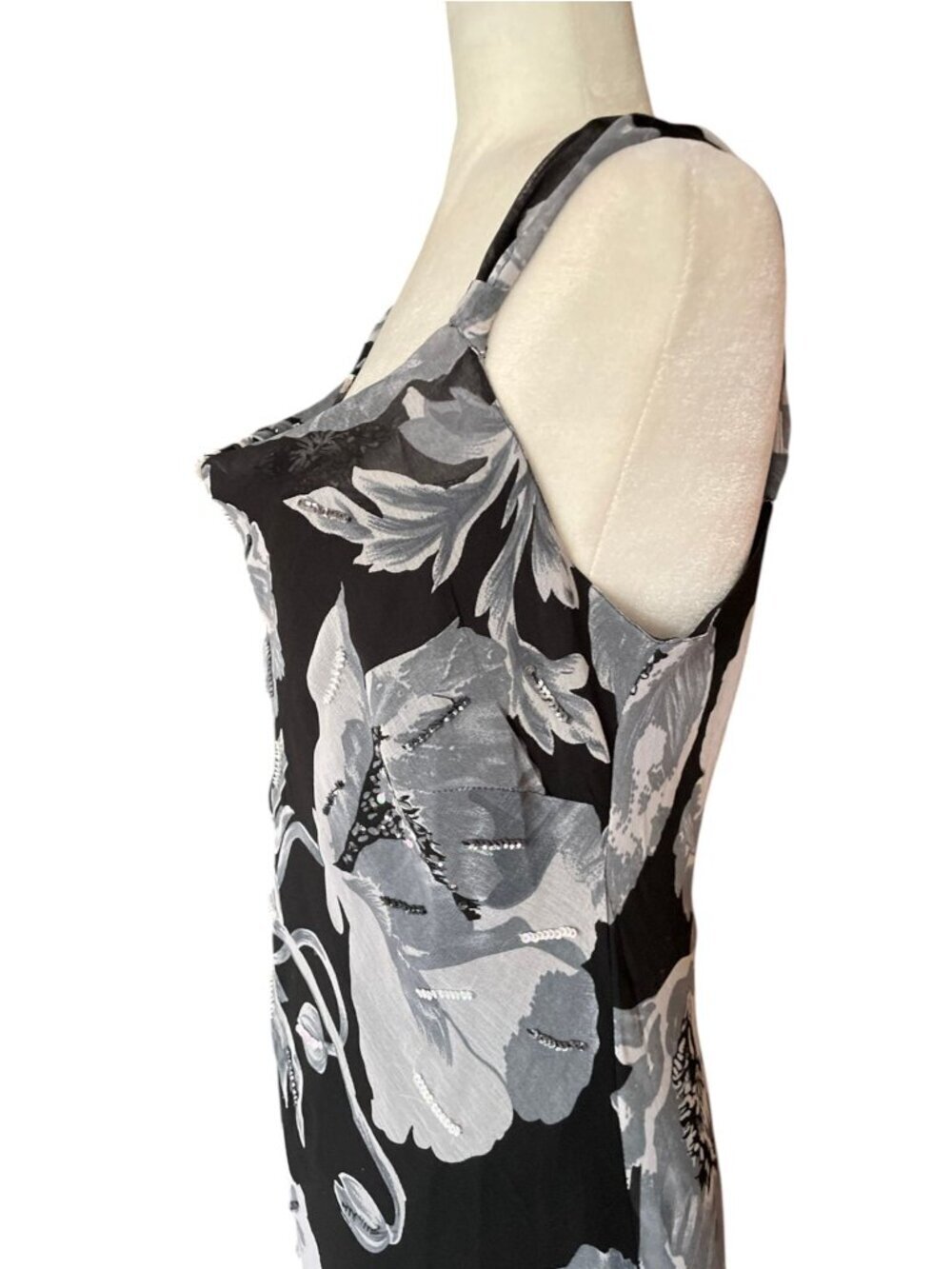 Vintage Midnight Velvet Y2K Fairycore Floral Midi Dress SZ M Black Sequin - Picture 6 of 14